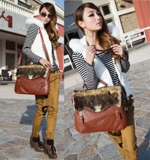  Fur Messenger Bag Handbag PU Leather Cluth Sexy Cool Lux Tote