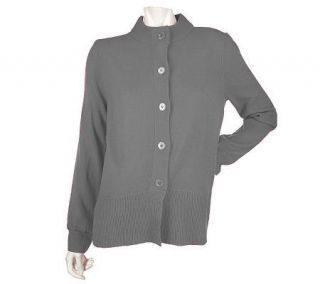 Susan Graver PlushKnit Mandarin Collar Button Front Sweater — 