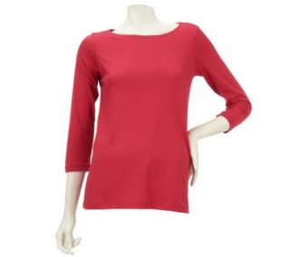 Susan Graver Essentials Cotton Modal 3/4 Sleeve Bateau Neck Top