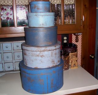 COUNTRY PRIMITIVE SET OF SHAKER STYLE PANTRY BOXES PRIM BLUES