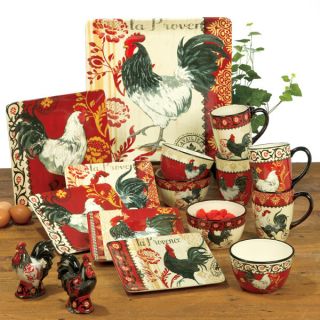 La Provence Rooster Tuscan or French Country 16 Piece Dinnerware Set