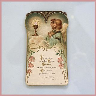  JEUNE French Holy Card First Communion Eucharistic Chalice Angels