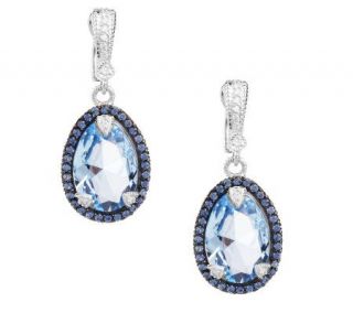 Judith Ripka Sterling Capri Blue Diamonique Pear Shape Drop Earrings 