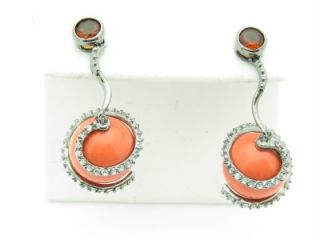  STERLING SILVER UNIQUE RED CORAL STONE CHANDELIER DROP EARRINGS GIFT
