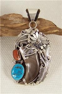 Navajo Silver Turquoise Coral Pendant Stunning Must See