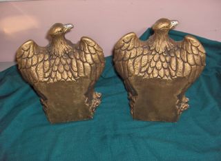 Vintage 1966 Gold Eagle Bookends Universal Statuary Chalk Ware