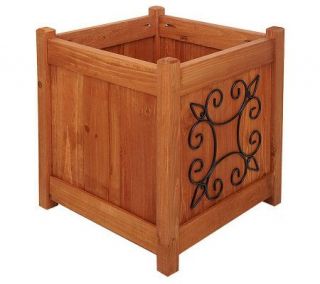16 Square Decorative Cedar Planter Box with Scroll Design —