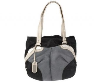 Makowsky Shimmer Leather Snap Top Tote with Patent Trim —