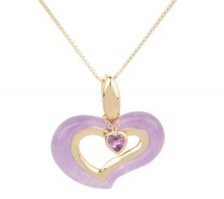 14K Clad Jade Heart & Gemstone Charm Pendant w/Chain —