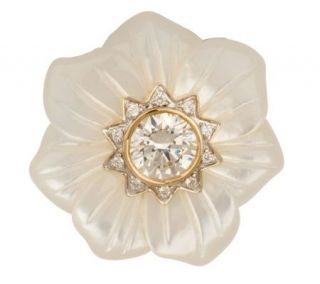 Diamonique Mother of Pearl Flower Pendant 14K Gold —