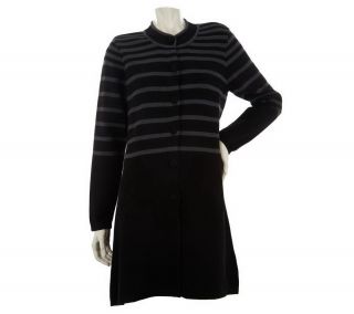 Liz Claiborne New York Button Front Striped Sweater Coat —