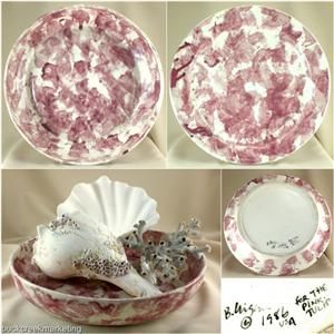 Signed Spongeware Spatter Ware Rose Mauve Studio Folk Art Pottery USA