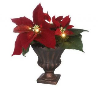 BethlehemLights BatteryOperated 10 Poinsettia in Decorative Urn with 
