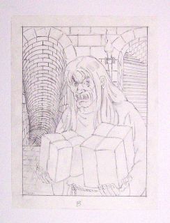 Johnny Craig EC Pencil Drawing Crypt Keeper with Comic Books 1970s