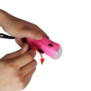 Hand Crank Dynamo Solar Power LED Flashlight Torch Pink