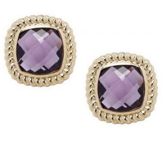 Checkerboard Faceted Gemstone Stud Earrings, 14K —