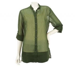 Susan Graver Polka Dot Printed Chiffon Button Down Shirt   A224865
