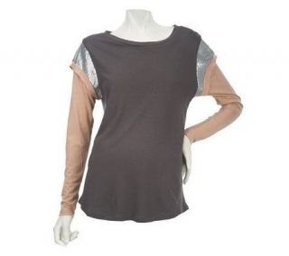 Belle Gray by Lisa Rinna Contrast Sleeve Top with Sequin Insets