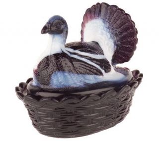 Fenton Art Glass Marbled Amethyst Turkey Box —
