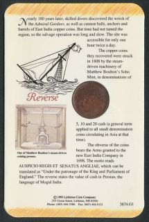 1808 COPPER CASH WRECK OF THE ADMIRAL GARDNER EAST INDIA COMPANY 1993