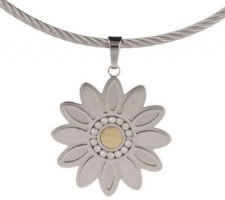 Steel by Design 18 Two tone Simulated Diamond Flower Necklace