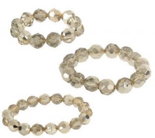 Set of 3 Metallic Bead Faceted Stretch Bracelets —