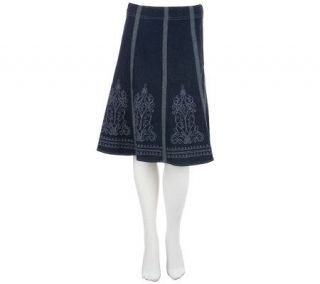 Denim & Co. Classic Waist Paneled Denim Skirt w/ Embroidery — 