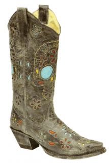 Corral Womens Genuine Leather Boots Multi Color Skull Flowers R2475