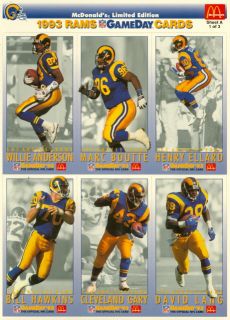 1993 Los Angeles Rams McDonalds Gameday Set 18 Cards Jerome Bettis