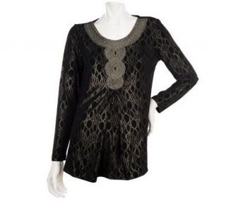George Simonton Foil Printed Milky Knit Top with Braided Trim