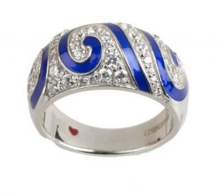 Hidalgo Diamonique Sterling & Blue Enamel Swirl Domed Ring   J262670