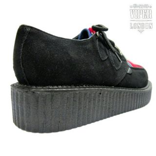  Black Faux Suede Union Jack Rockabilly Lace Up Creepers 3 8