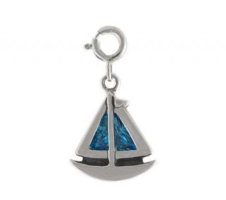 Sterling Sailboat Charm with Blue Cubic Zirconia Accent   J113872