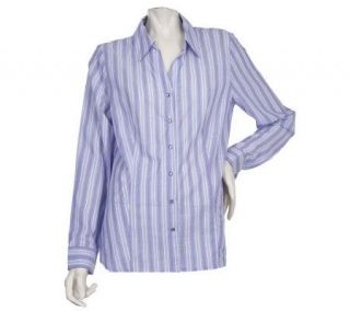 Denim & Co. Long Sleeve Snap Front Striped Woven Shirt —