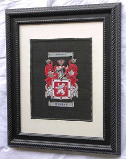 Dunbar Family Crest Custom Embroidered Coat of Arms Framed History