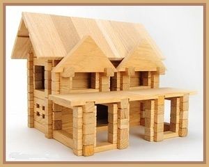 Construction Set House with A Balcony Kit Wood Model Building Toy