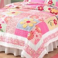 Twin Bright Flowers Pink Orange Quilt Bedding Sham Set
