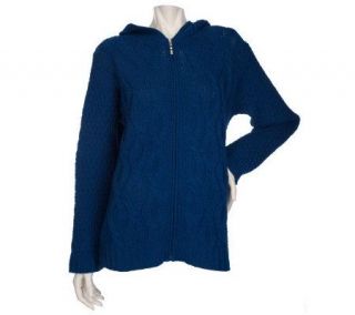 Aran Craft Merino Wool Zip Front Hooded Sweater —