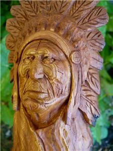 New 12 inch Cottonwood Carving Spirit Native American Indian Head
