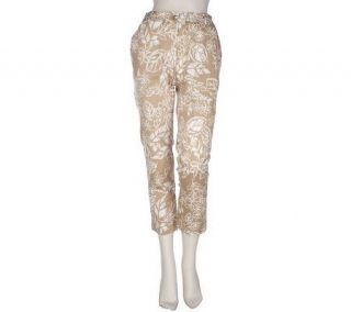 Susan Graver Printed Stretch Cotton Sateen Fly Front Ankle Pants