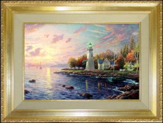 Serenity Cove 18x27 G P Limited Thomas Kinkade Lighthouse Canvas Oil
