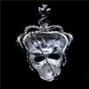 Skull Crown Cross Brooch Pin w Clear Swarovski Crystal