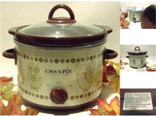 Qt Classic Owl Crockpot Slow Cooker Removable Crock Glass Lid