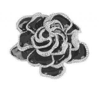 Joan Rivers Dazzling Black Enamel Rose Pin —