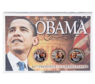 Set of 3 Presidential Barack Obama Colorized Coin Collection