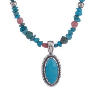 Southwestern Sterling Oval Turquoise Pendant on Bead Necklace