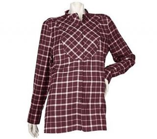 Denim & Co. Long Sleeve Cotton Flannel Plaid Tunic —