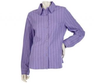 Denim & Co. Long Sleeve Button Front Striped Woven Shirt —