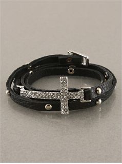 Bling Crystal Cross Leather Wrap Bracelet
