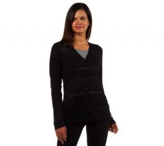 Isaac Mizrahi Live Hand Crochet Button Front V Neck Cardigan